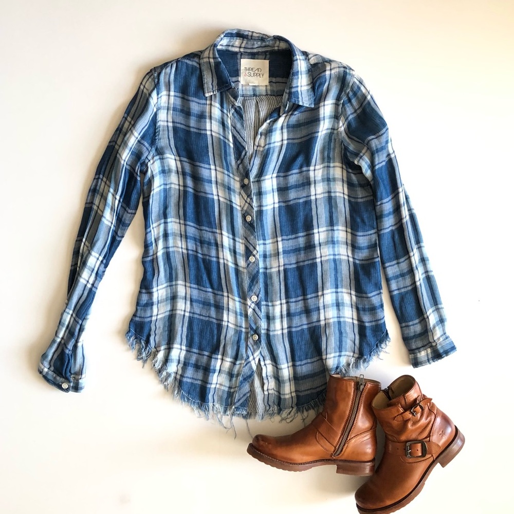 Thread & Supply Blue Plaid Button Shirt XS